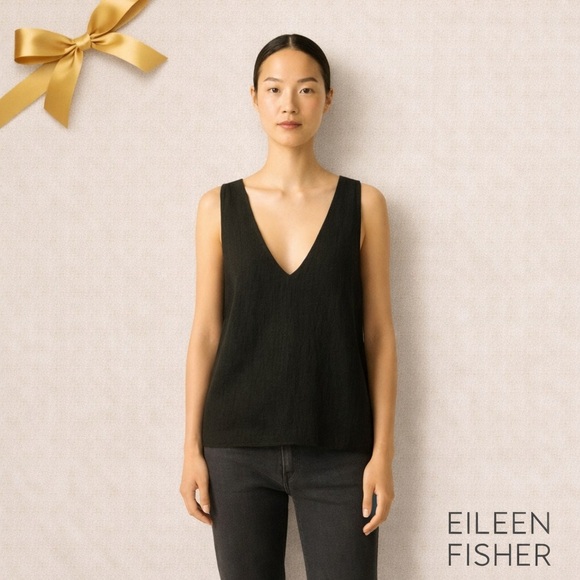 Eileen Fisher Tops - EILEEN FISHER Black 100% Linen Knit Vest Size Large